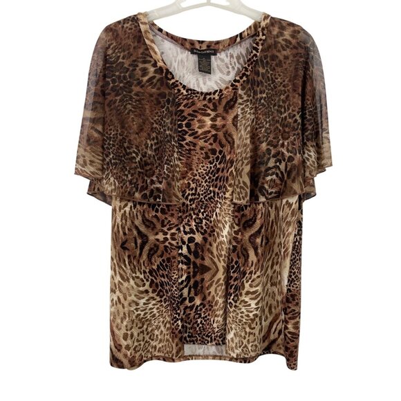 Susan Lawrence Tops - Susan Lawrence Women Blouse XL Brown Animal Print Sheer Overlay Shirt